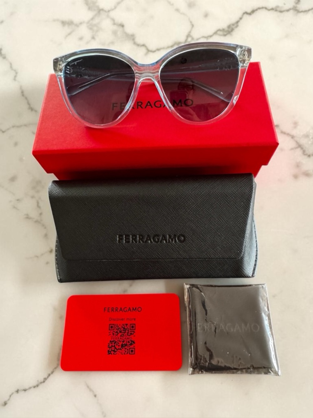 BNWT Salvatore Ferragamo Light Blue Frame Sunglasses with Logo on Lens